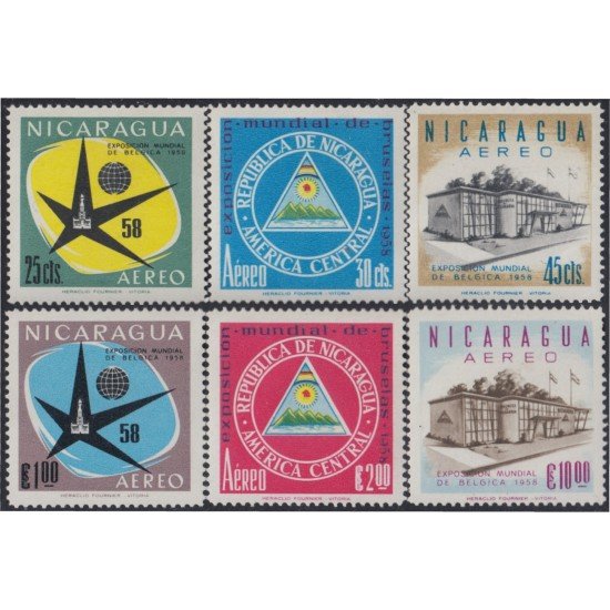 Nicaragua A- 375/80 1958 Exposición Mundial de Bélgica MNH Nicaragua A- 375/80 1958 Exposición Mundial de Bélgica MNH