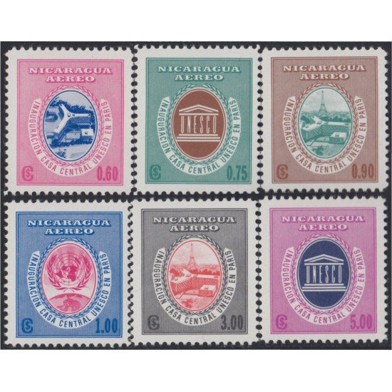 Nicaragua A- 395/400 1958 Inauguración del palacio de la UNESCO en París MNH Nicaragua A- 395/400 1958 Inauguración del palacio de la UNESCO en París MNH
