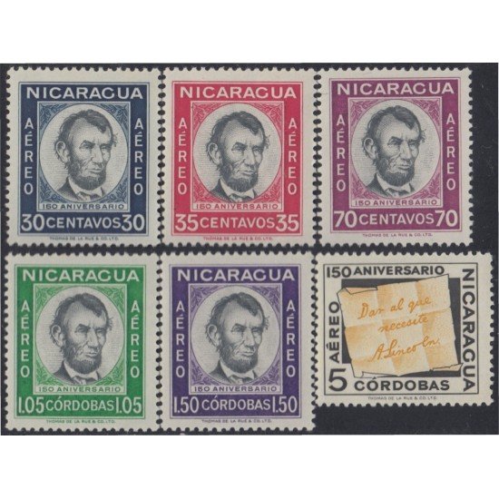 Nicaragua A- 408/13 1959 150 Años del nacimiento de Abraham Lincoln MNH Nicaragua A- 408/13 1959 150 Años del nacimiento de Abraham Lincoln MNH