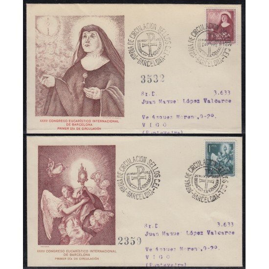 España Spain 1116/17 1952 XXXV Congreso Int en BCN SPD Sobre Primer Día España Spain 1116/17 1952 XXXV Congreso Int en BCN SPD Sobre Primer Día