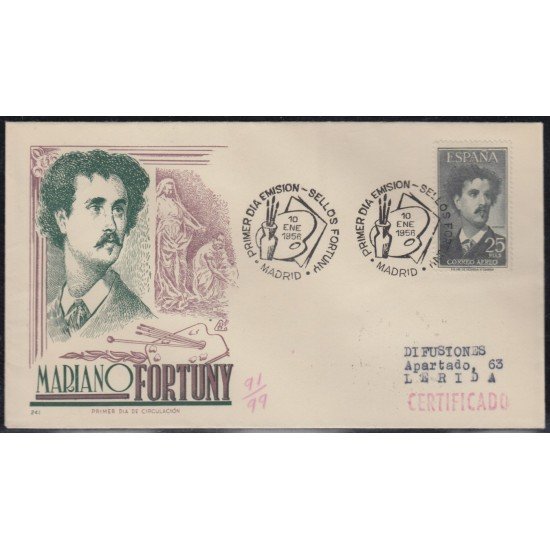 España Spain 1164 1955/56 Mariano Fortuny SPD Sobre Primer Día España Spain 1164 1955/56 Mariano Fortuny SPD Sobre Primer Día
