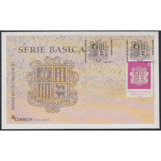 Andorra Española 439 2016 Escudo de Andorra SPD Sobre Primer día Andorra Española 439 2016 Escudo de Andorra SPD Sobre Primer día