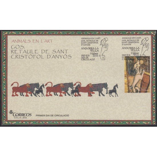 Andorra Española 440 2016 Animales en el Arte SPD Sobre Primer día Andorra Española 440 2016 Animales en el Arte SPD Sobre Primer día