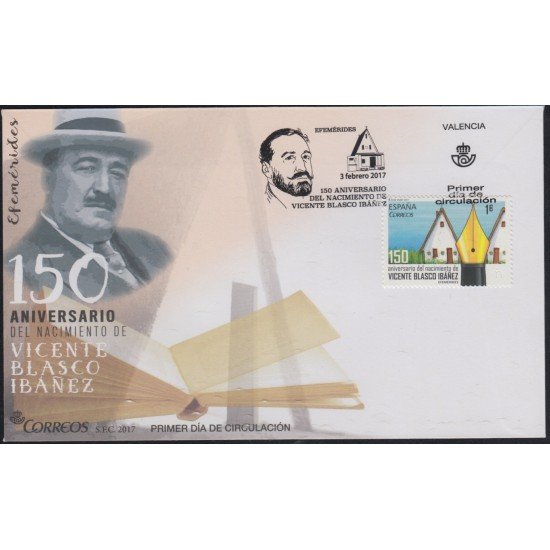 España Spain 5122 2017 150 Años del nacimiento de Blasco Ibañez SPD Sobres Primer Día España Spain 5122 2017 150 Años del nacimiento de Blasco Ibañez SPD Sobres Primer Día
