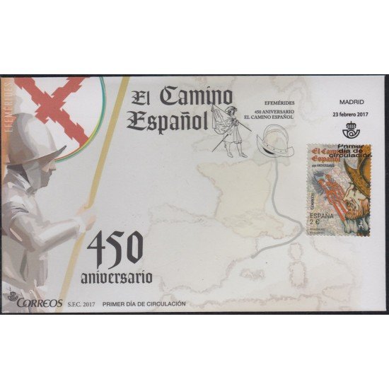 España Spain 5124 2017 450º Aniversario apertura del Camino Real SPD Sobres Primer Día España Spain 5124 2017 450º Aniversario apertura del Camino Real SPD Sobres Primer Día