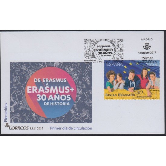 España Spain 5168 2017 30º Aniversario de las becas Erasmus Grupo de estudiantes SPD Sobres Primer Día España Spain 5168 2017 30º Aniversario de las becas Erasmus Grupo de estudiantes SPD Sobres Primer Día