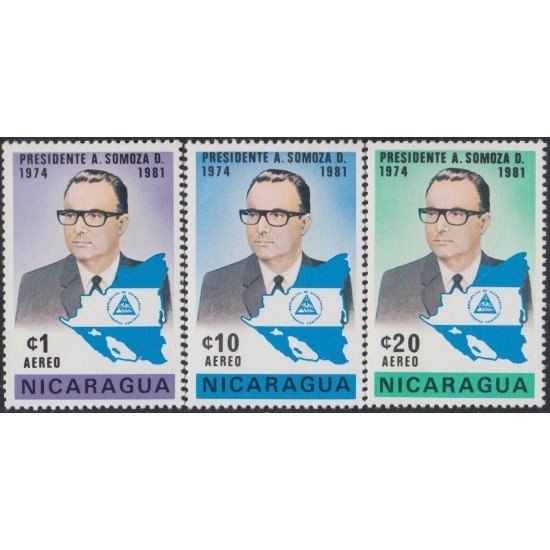 Nicaragua A- 846/48 1975 Presidente A. Somoza MNH Nicaragua A- 846/48 1975 Presidente A. Somoza MNH