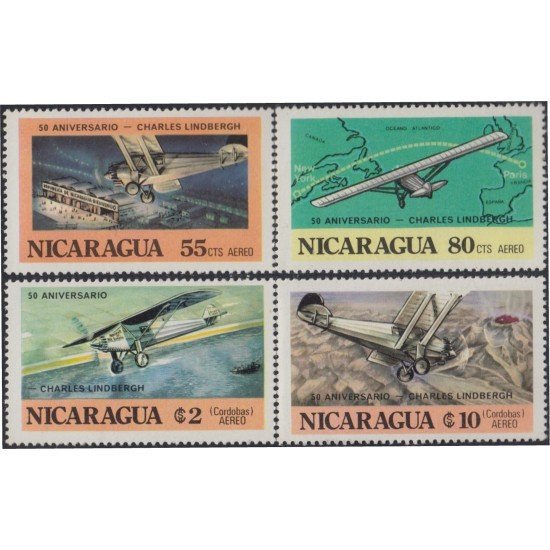 Nicaragua A- 899/902 1977 50º Aniversario de la travesía del Atlántico Norte por Charles Lindbergh MNH Nicaragua A- 899/902 1977 50º Aniversario de la travesía del Atlántico Norte por Charles Lindbergh MNH