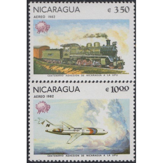 Nicaragua A- 984/85 1982 Centenario de la adhesión de Nicaragua a la UPU Transporte postal MNH Nicaragua A- 984/85 1982 Centenario de la adhesión de Nicaragua a la UPU Transporte postal MNH