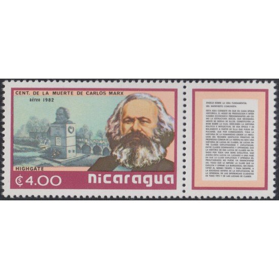 Nicaragua A- 996 1982 Centenario de la muerte de la muerte de Carlos Marx Retrato MNH Nicaragua A- 996 1982 Centenario de la muerte de la muerte de Carlos Marx Retrato MNH