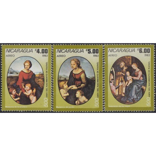 Nicaragua A- 1037/39 1983 500º Aniversario del nacimiento de Rafael Pinturas MNH Nicaragua A- 1037/39 1983 500º Aniversario del nacimiento de Rafael Pinturas MNH
