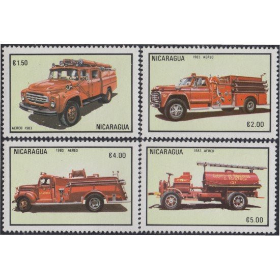 Nicaragua A- 1042/45 1983 Automóviles Departamento de bomberos MNH Nicaragua A- 1042/45 1983 Automóviles Departamento de bomberos MNH