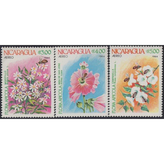 Nicaragua A- 1056/58 1984 Flor Apícola Flores y Abejas MNH Nicaragua A- 1056/58 1984 Flor Apícola Flores y Abejas MNH