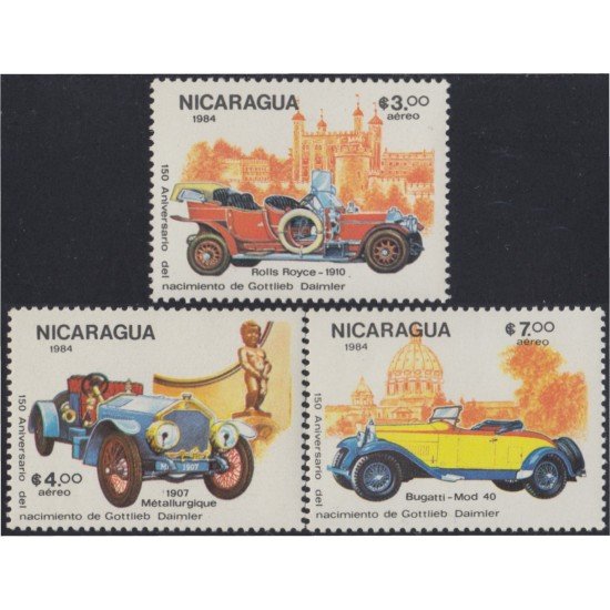 Nicaragua A- 1065/67 1984 150º Aniversario del nacimiento de Gottlieb Daimier Coches Antiguos MNH Nicaragua A- 1065/67 1984 150º Aniversario del nacimiento de Gottlieb Daimier Coches Antiguos MNH