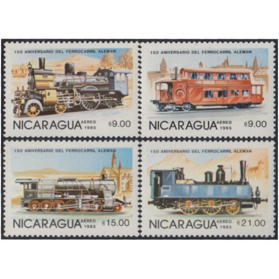 Nicaragua A- 1097/1100 1985 150º Aniversario de las locomotoras de los ferrocarriles Alemanes MNH Nicaragua A- 1097/1100 1985 150º Aniversario de las locomotoras de los ferrocarriles Alemanes MNH