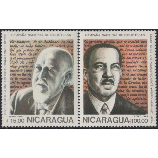 Nicaragua A- 1137/38 1986 Campaña Nacional a favor de la Bibliotecas Alfonso Reyes Pedro Henriquez Urana MNH Nicaragua A- 1137/38 1986 Campaña Nacional a favor de la Bibliotecas Alfonso Reyes Pedro Henriquez Urana MNH