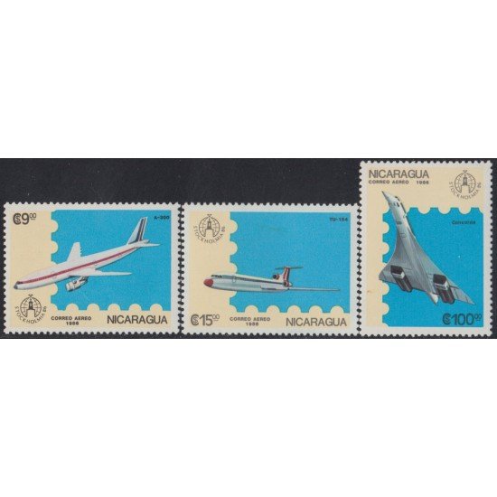 Nicaragua A- 1146/48 1986 Stockholmia 86 Exposición Filatélica Internacional Aviones MNH Nicaragua A- 1146/48 1986 Stockholmia 86 Exposición Filatélica Internacional Aviones MNH