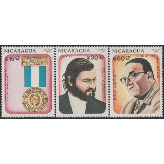 Nicaragua A- 1188/90 1987 Orden de la Independencia cultural Julio Cortazar Enrique Fernández Morales MNH Nicaragua A- 1188/90 1987 Orden de la Independencia cultural Julio Cortazar Enrique Fernández Morales MNH