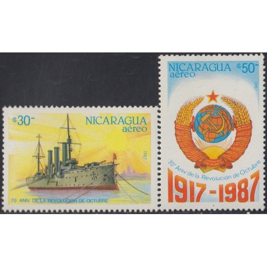 Nicaragua A- 1200/01 1987 70º Aniversario de la Revolución de Octubre URSS Barco Ship MNH Nicaragua A- 1200/01 1987 70º Aniversario de la Revolución de Octubre URSS Barco Ship MNH