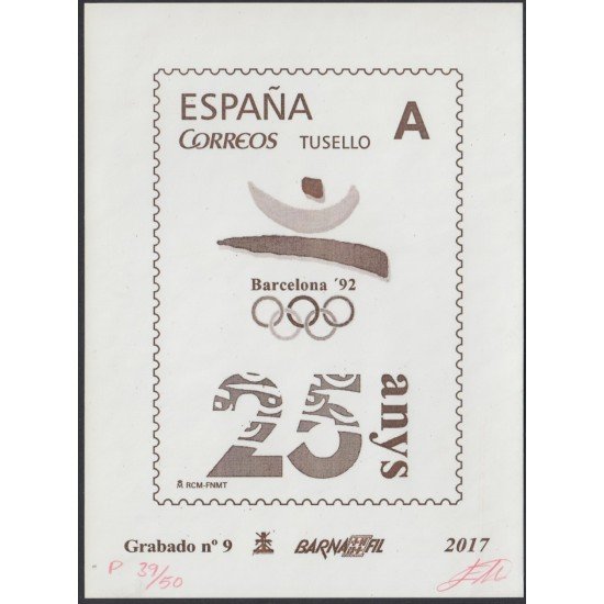 España Spain Grabado 9 Barnafil 2017 25 Aniv. JJOO Barc. 92 Olimpiadas Tirada 50 España Spain Grabado 9 Barnafil 2017 25 Aniv. JJOO Barc. 92 Olimpiadas Tirada 50