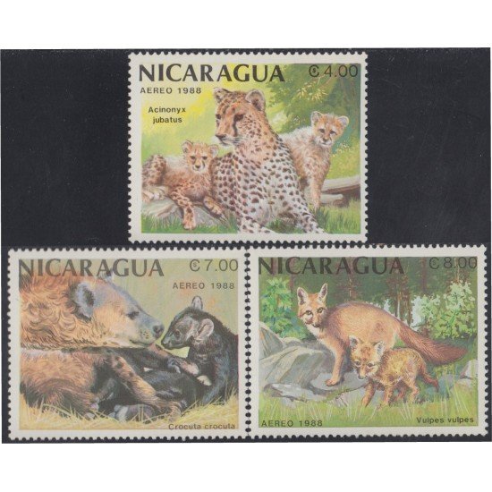 Nicaragua A- 1231/33 1988 Fauna Animales y sus crías Guepardo MNH Nicaragua A- 1231/33 1988 Fauna Animales y sus crías Guepardo MNH