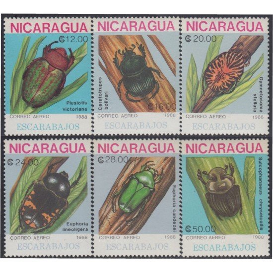 Nicaragua A- 1258/63 1988 Fauna Insectos Escarabajos MNH Nicaragua A- 1258/63 1988 Fauna Insectos Escarabajos MNH