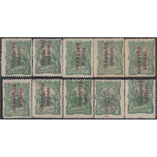 Nicaragua Franqueo Oficial 11/20 1891 Sobrecarga en Carmín Vertical MH