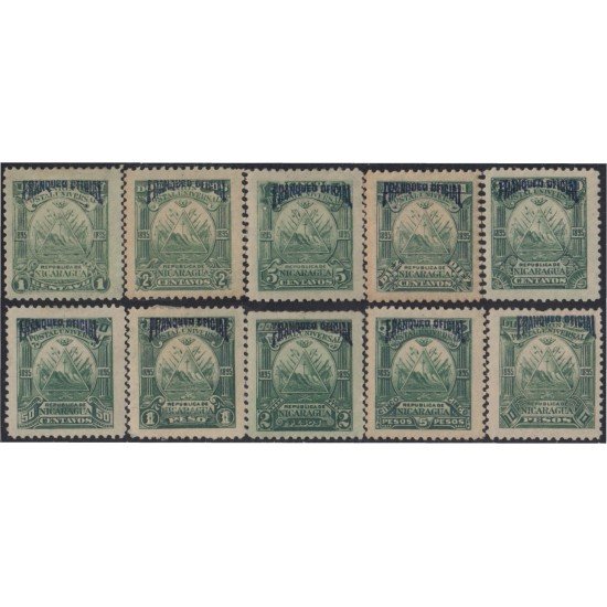 Nicaragua Franqueo Oficial 52/61 1895 Sobrecarga en Azul MH