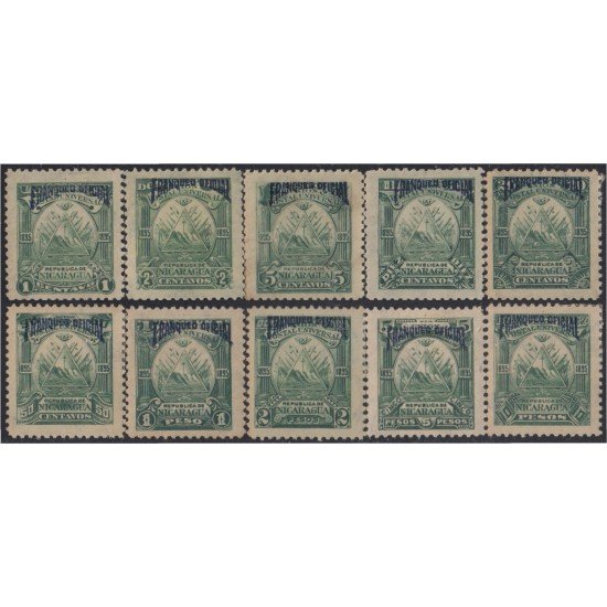 Nicaragua Franqueo Oficial 52a/61a 1895 Sobrecarga en Azul MH