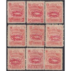 Nicaragua Franqueo Oficial 62a/70a 1896 Sobrecarga en Carmín MH Nicaragua Franqueo Oficial 62a/70a 1896 Sobrecarga en Carmín MH