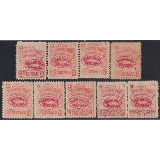 Nicaragua Franqueo Oficial 71a/79a 1897 Sobrecarga en Carmín MH Nicaragua Franqueo Oficial 71a/79a 1897 Sobrecarga en Carmín MH