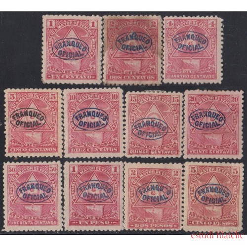Nicaragua Franqueo Oficial 80/90 1898 Sobrecarga en Azul MH