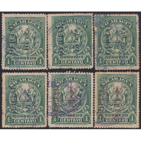 Nicaragua Franqueo Oficial 168/73 1908 Timbres postales de 1907 Usado Nicaragua Franqueo Oficial 168/73 1908 Timbres postales de 1907 Usado