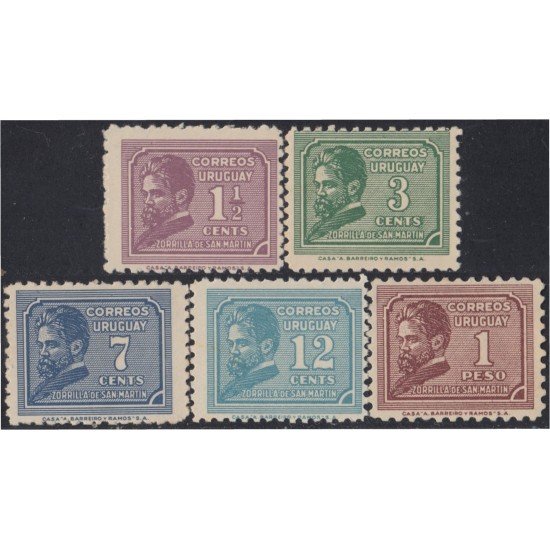 Uruguay 418/22 1932 Muerte del poeta Juan Zorilla de San Martín MH Uruguay 418/22 1932 Muerte del poeta Juan Zorilla de San Martín MH