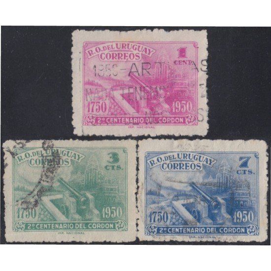 Uruguay 599/601 1950 Bicentenario de Cordon distrito de Montevideo Usado Uruguay 599/601 1950 Bicentenario de Cordon distrito de Montevideo Usado