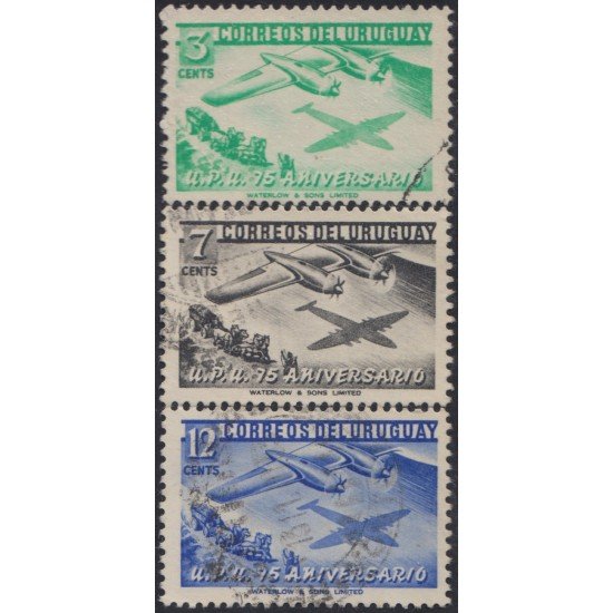 Uruguay 616/18 1952 75º Aniversario de la UPU Usado Uruguay 616/18 1952 75º Aniversario de la UPU Usado