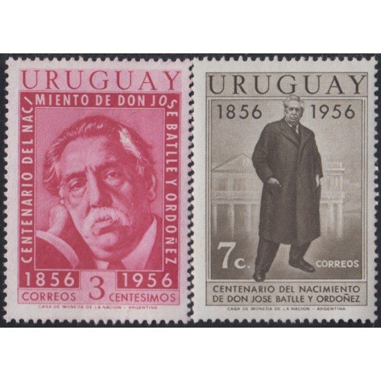 Uruguay 642/43 1956 Centenario del nacimiento del Presidente José Battle y Ordonez MNH