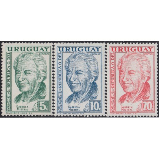 Uruguay 658/60 1959 70º Aniversario del nacimiento de la poeta chilena Gabriela Mistral MNH Uruguay 658/60 1959 70º Aniversario del nacimiento de la poeta chilena Gabriela Mistral MNH