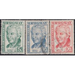 Uruguay 658/60 1959 70º Aniversario del nacimiento de la poeta chilena Gabriela Mistral Usado Uruguay 658/60 1959 70º Aniversario del nacimiento de la poeta chilena Gabriela Mistral Usado