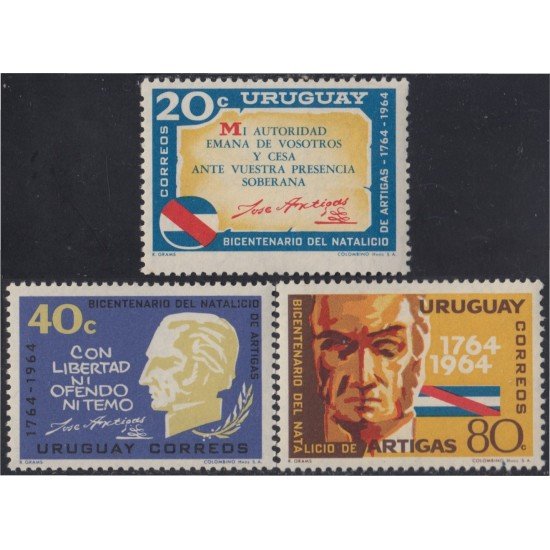 Uruguay 730/32 1965 Bicentenario del nacimiento del General José Gervasio MNH Uruguay 730/32 1965 Bicentenario del nacimiento del General José Gervasio MNH