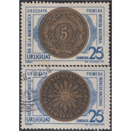 Uruguay 801/02 1971 Día de la numismática Usado Uruguay 801/02 1971 Día de la numismática Usado