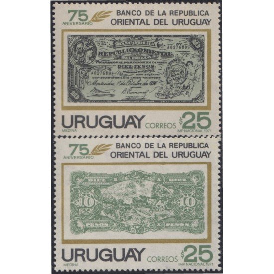 Uruguay 815/16 1971 75º Aniversario de la Banca de la República Oriental de Uruguay MNH Uruguay 815/16 1971 75º Aniversario de la Banca de la República Oriental de Uruguay MNH