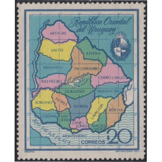 Uruguay 859 1973 Mapa de los departamentos de Uruguay Usado Uruguay 859 1973 Mapa de los departamentos de Uruguay Usado