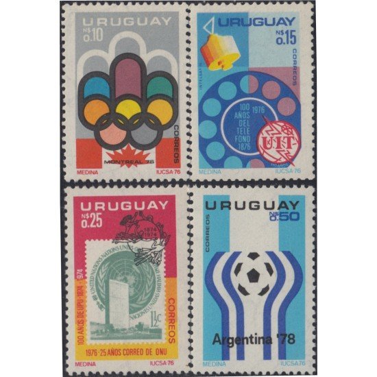 Uruguay 938/41 1976 Eventos de 1974 a 1978 Olimpiadas Fútbol UPU ONU MNH