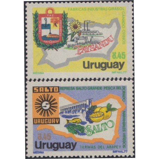 Uruguay 1012/13 1979 Provincias Salto y Paysandu Producción de escudos y mapas MNH Uruguay 1012/13 1979 Provincias Salto y Paysandu Producción de escudos y mapas MNH