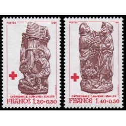 France Francia 2116/17 1980 Estatuas de la catedral de Amiens Sorteo de la Cruz Roja MNH