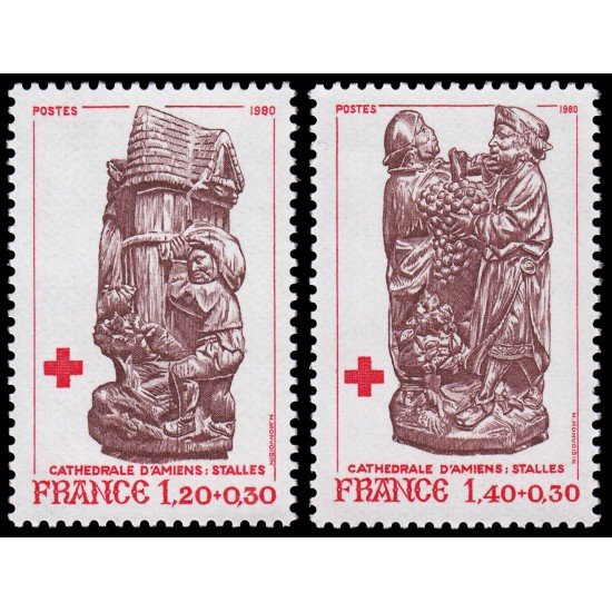 France Francia 2116/17 1980 Estatuas de la catedral de Amiens Sorteo de la Cruz Roja MNH
