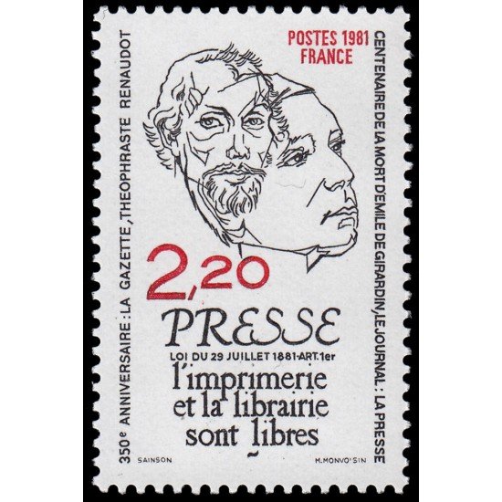 France Francia 2143 1981 350 aniv. del periódico La Gazette Centenario de la ley de libertad de prensa y de la muerte de Emile de Girardin MNH