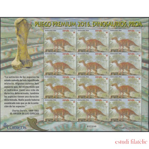 España Pliego Premium 36 2016 Dinosaurios Proa MNH