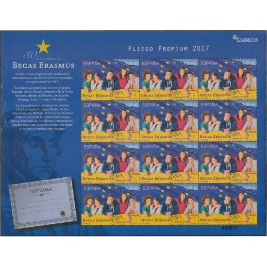 España Pliego Premium 54 2017 30º Aniversario Becas Erasmus MNH España Pliego Premium 54 2017 30º Aniversario Becas Erasmus MNH
